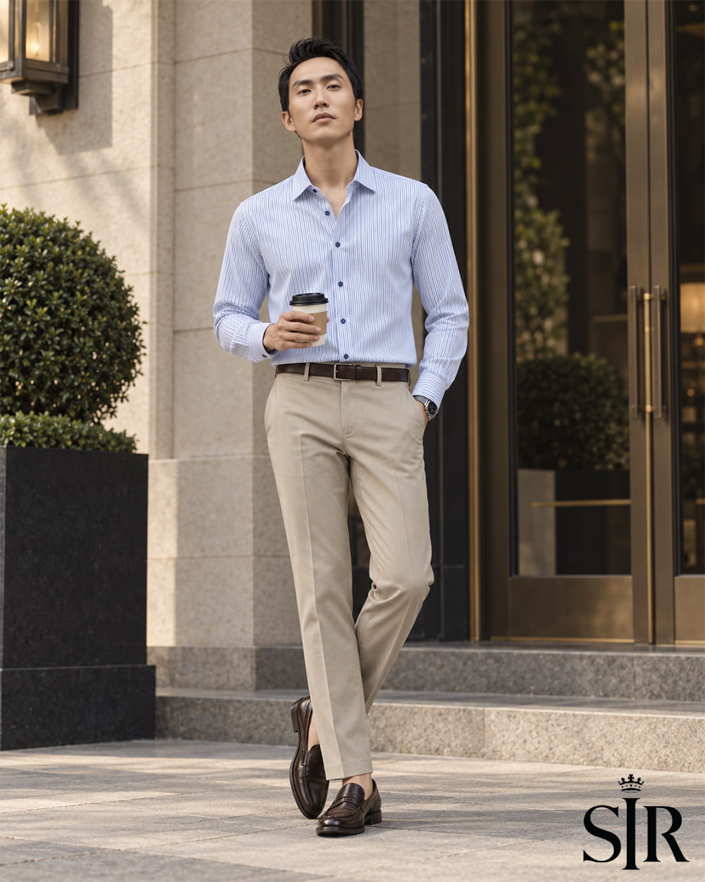 Áo sơ mi kẻ sọc phối quần âu