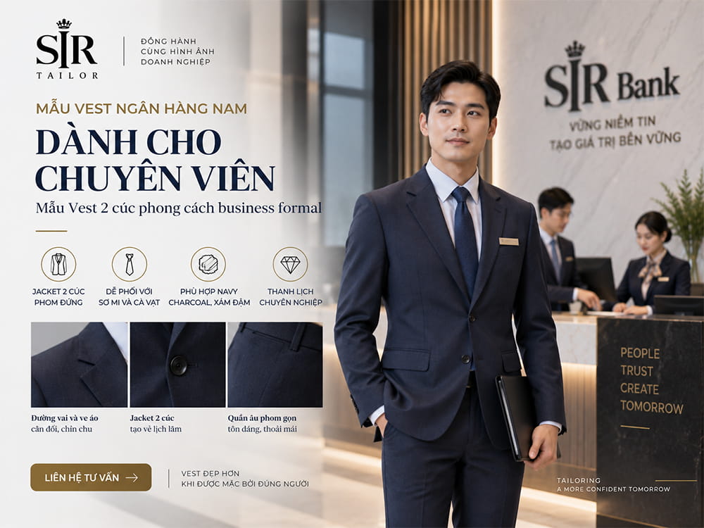 Mẫu vest đồng phục ngân hàng 2 cúc phong cách business formal