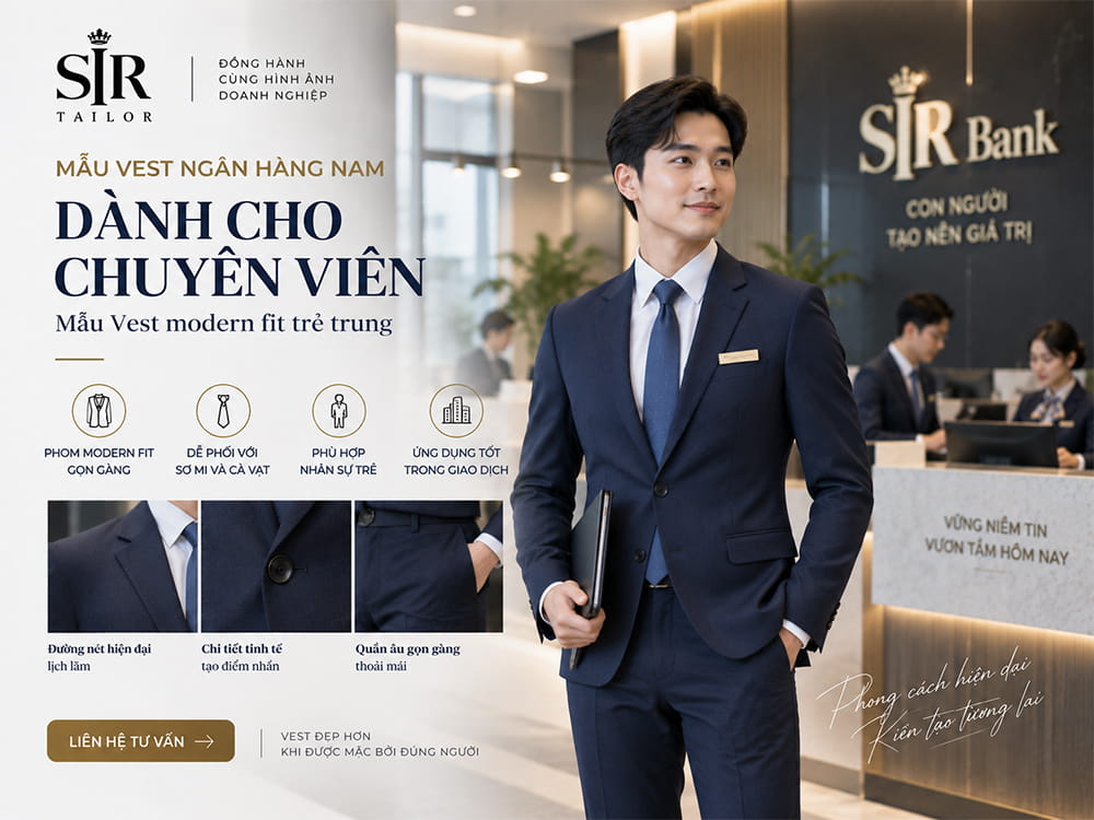 Mẫu vest đồng phục ngân hàng modern fit trẻ trung