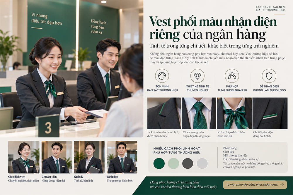 Mẫu vest đồng phục ngân hàng phối riêng theo nhận diện thương hiệu
