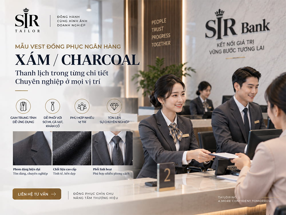 Mẫu vest đồng phục ngân hàng xám - charcoal