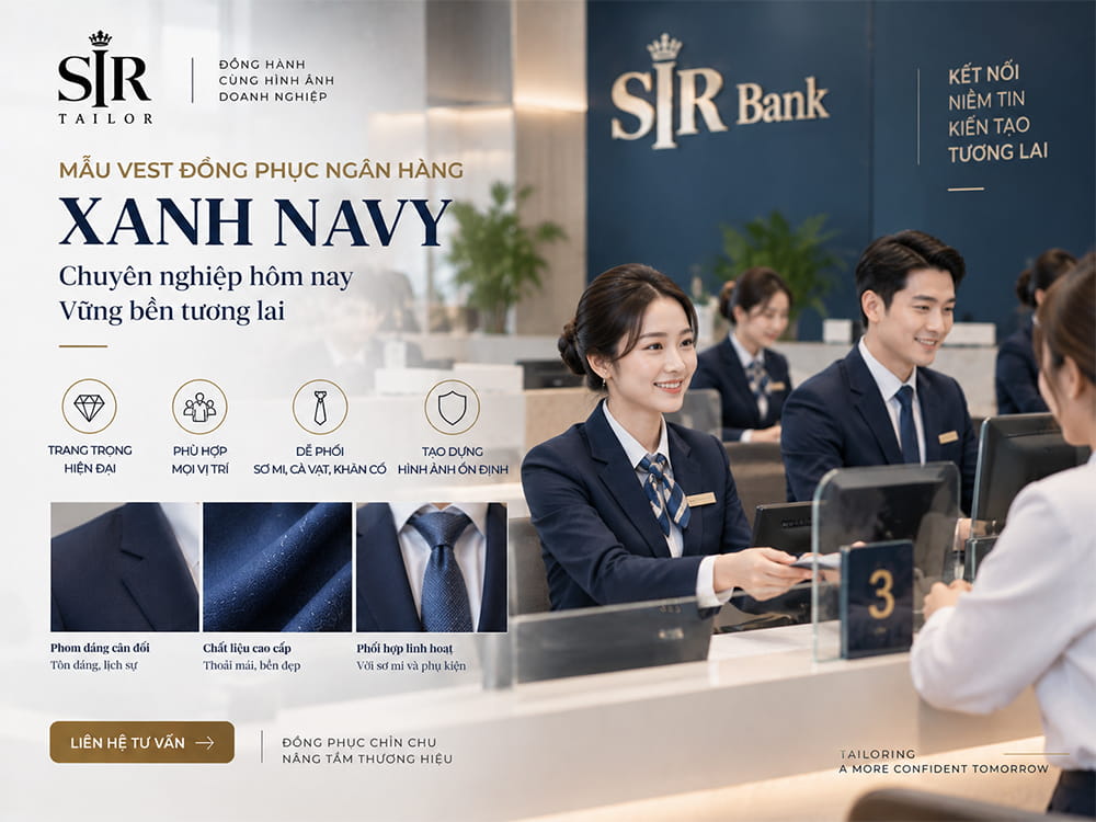 Mẫu vest đồng phục ngân hàng xanh navy