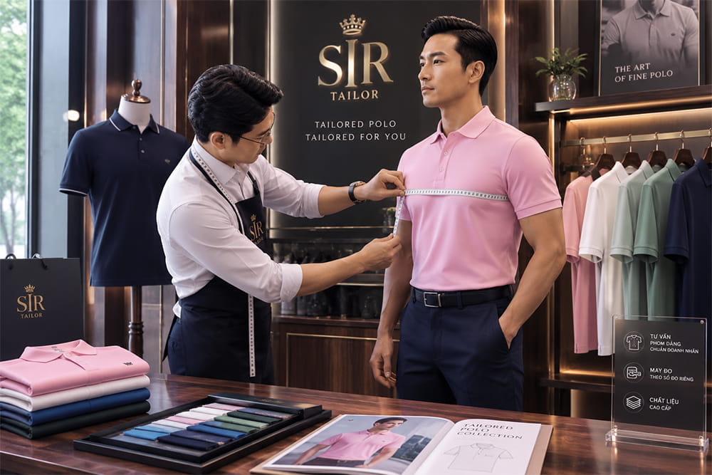 May áo Polo hồng pastel theo phong cách riêng tại SIR Tailor