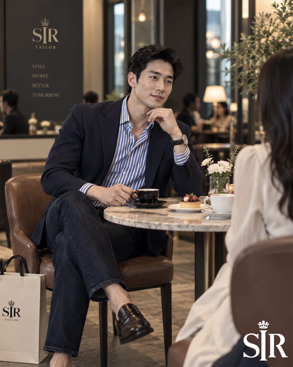 Phối áo sơ mi kẻ sọc cho bữa tối và buổi hẹn