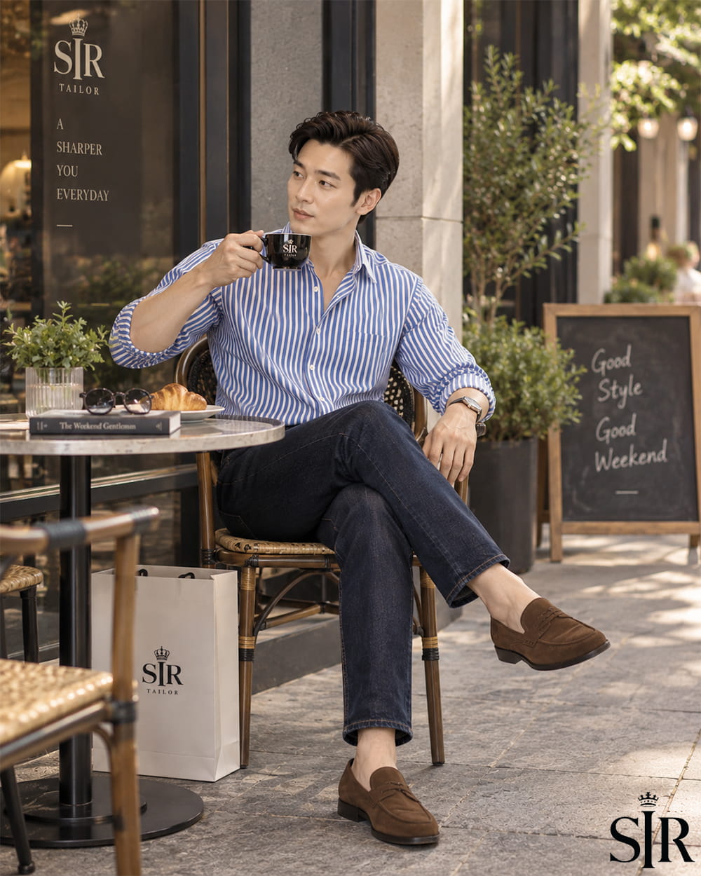 Phối áo sơ mi kẻ sọc cho cuối tuần