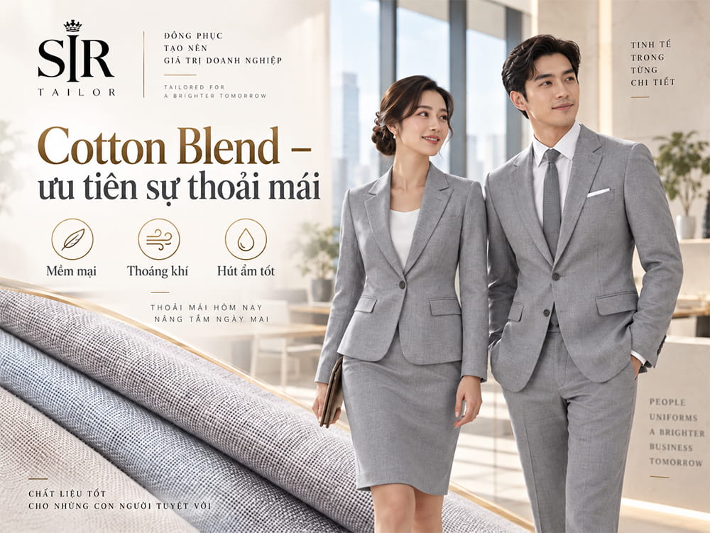 Vải Cotton Blend may đồng phục vest