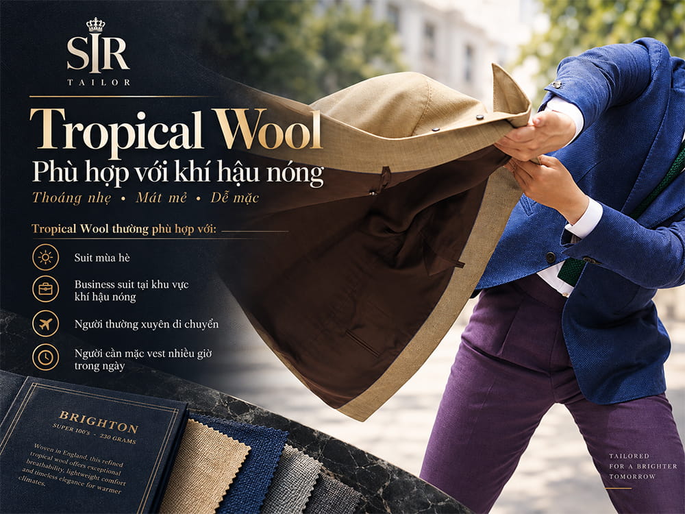Vải Tropical Wool may vest