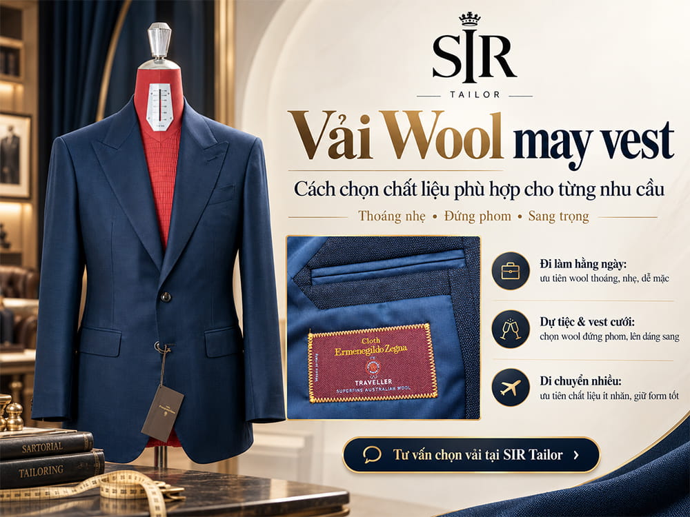 Vải Wool may vest