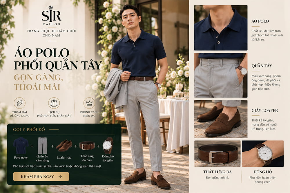 Áo polo phối quần tây