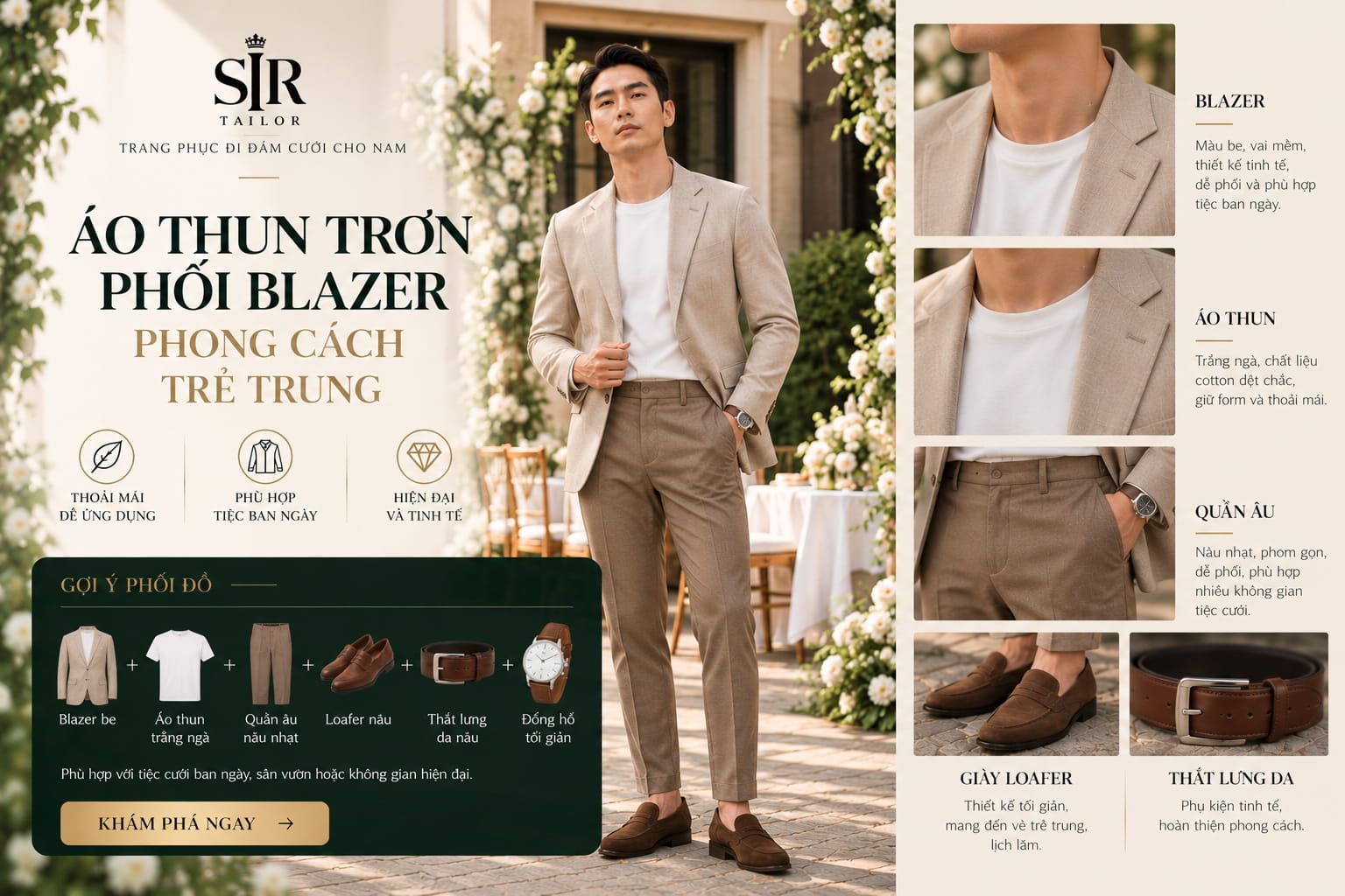 Áo thun trơn phối blazer
