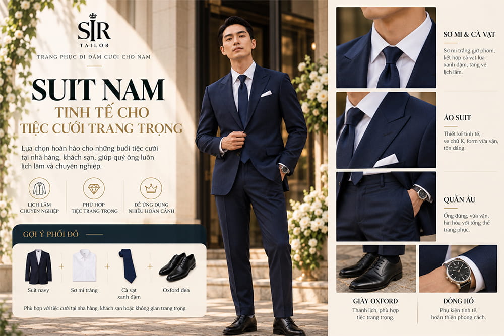 Cách phối trang phục đi đám cưới cho nam với suit cao cấp