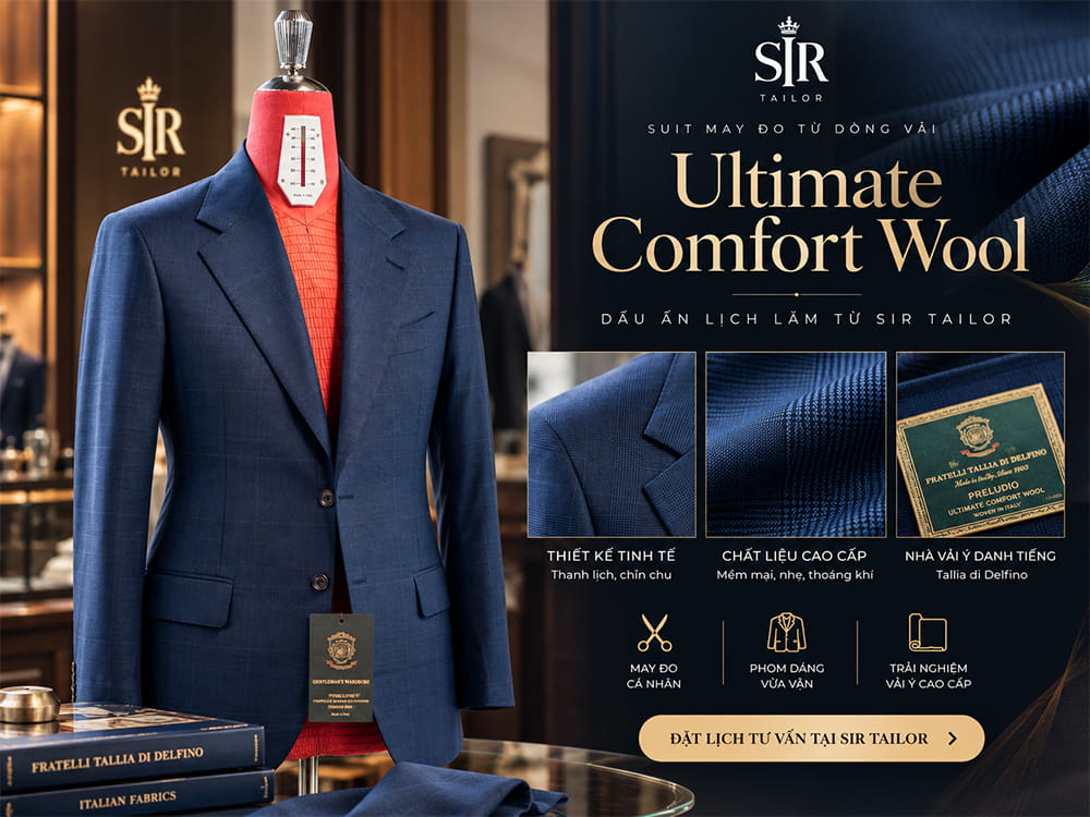 Mẫu suit may đo từ dòng vải Ultimate Comfort Wool tại SIR Tailor
