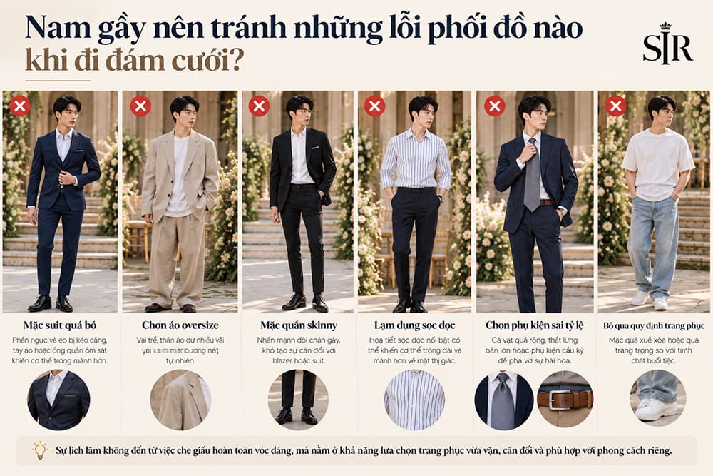 Nam gầy nên tránh những lỗi phối đồ nào khi đi đám cưới