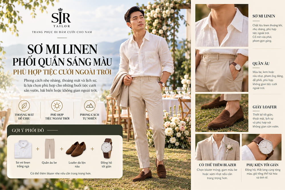 Sơ mi linen phối quần sáng màu
