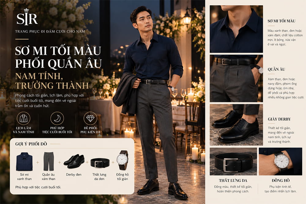 Sơ mi tối màu phối quần âu