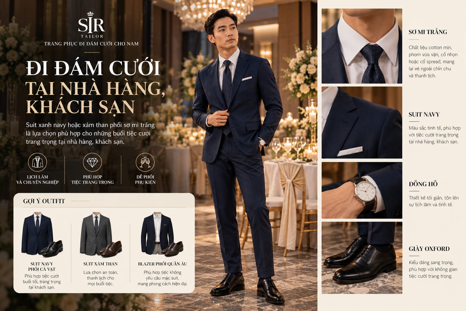 Trang phục đi đám cưới cho nam tại khách sạn