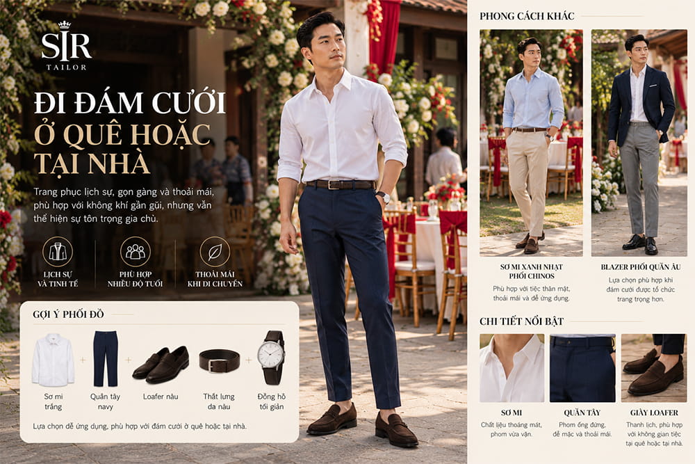 Trang phục đi đám cưới cho nam tại quê